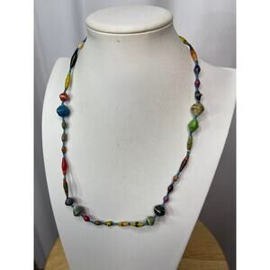 beaded necklace 1970s look "paper scrolled" beads multi colored costume jewelry